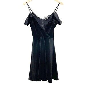 Lulus Middle of the Night Black Velvet Off Shoulder OTS Mini Dress Size Small